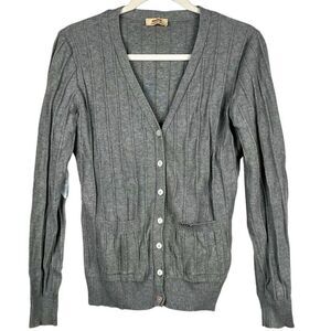 Bonage Gray Half Button Up Front Pockets Cardigan Sweater